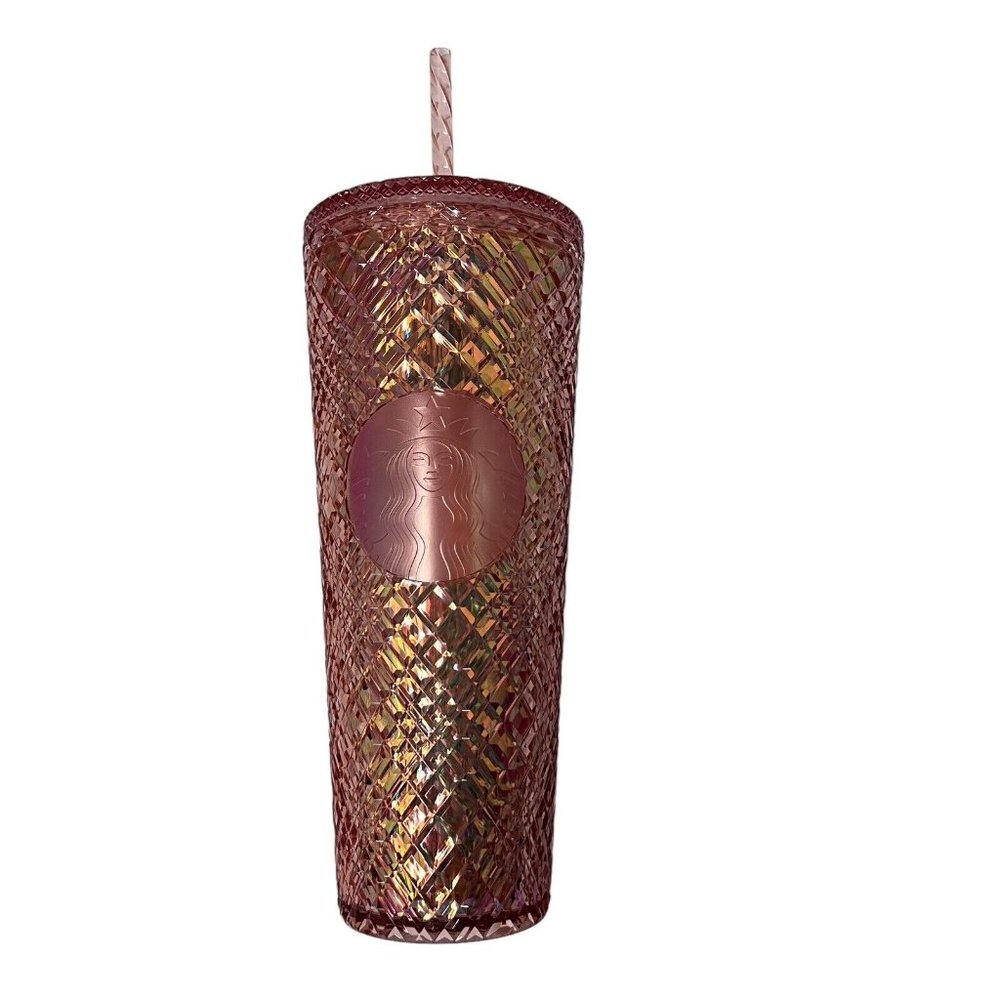 Starbucks 2021 Holiday Jeweled Tumbler Cold Cup 24oz Rose Gold Christmas BNWT